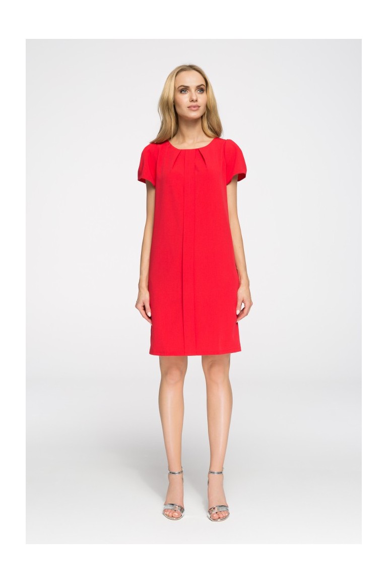 CM2672 Ołówkowa sukienka z marszczeniami - czerwona