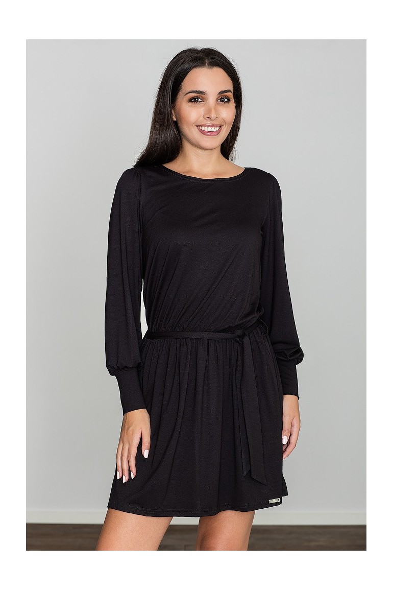 CM3471 Zwiewna luźna sukienka z długimi rękawami - czarna