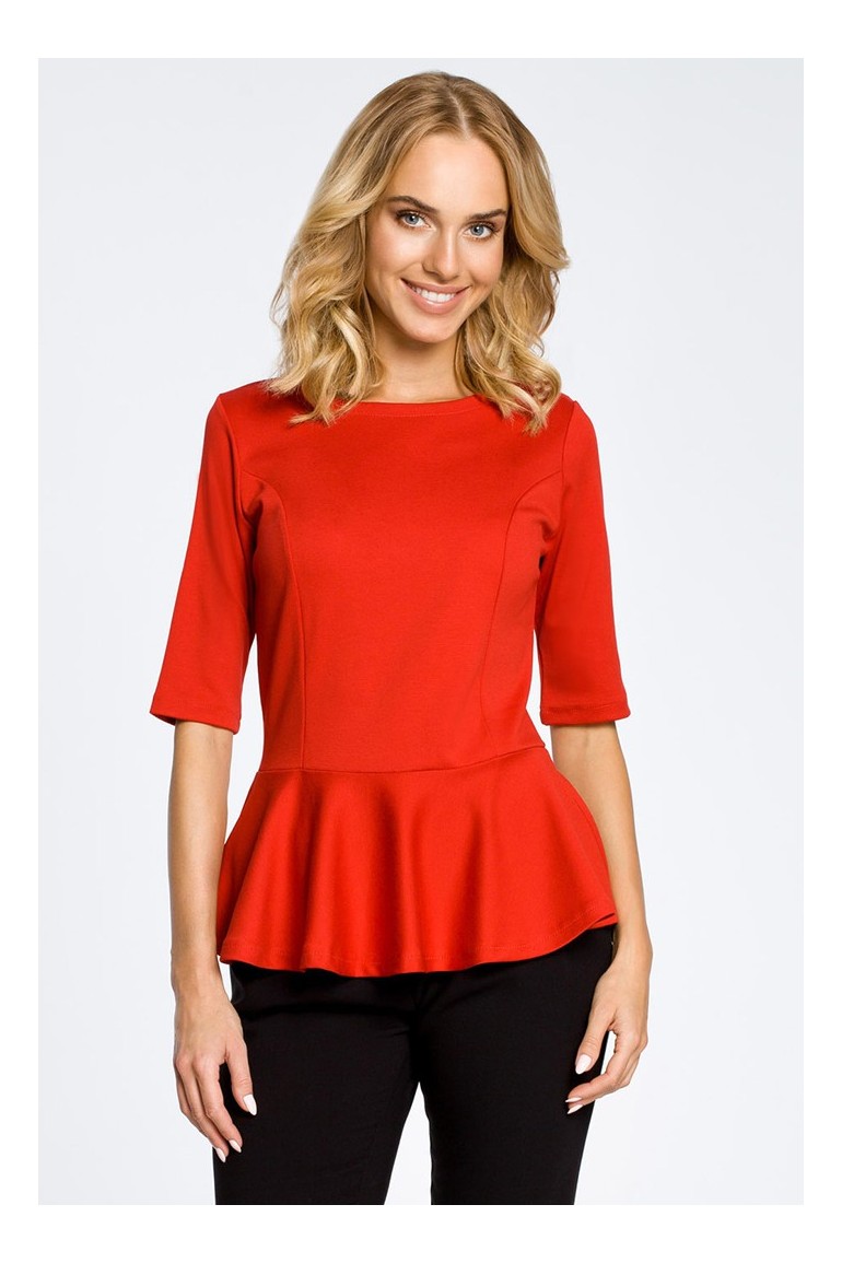 CM0206 Elegancka bluzka z baskinką - czerwona