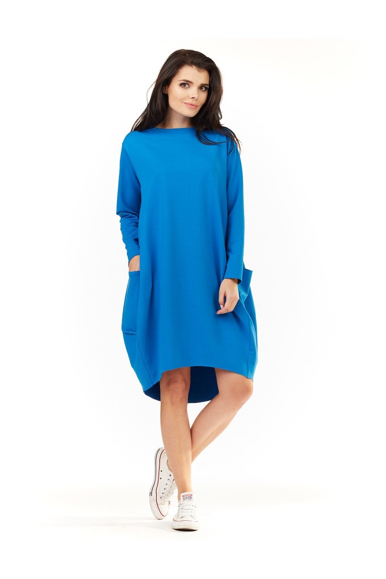 CM3491 Wygodna sukienka dresowa z długim rękawem - niebieska
