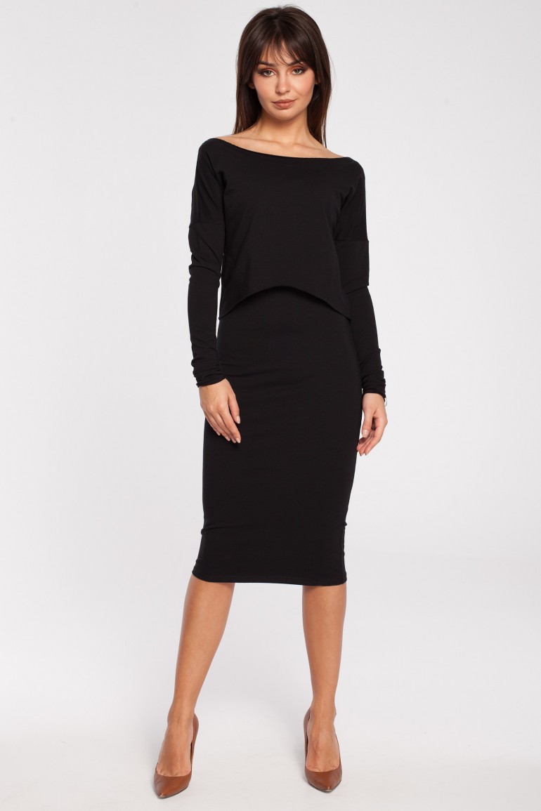 CM2780 Elastyczna ołówkowa sukienka midi - czarna