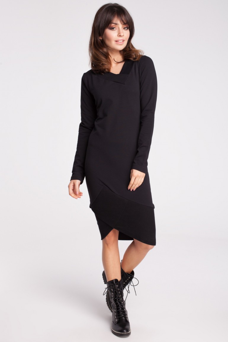 CM2786 Asymetryczna dresowa sukienka - czarna