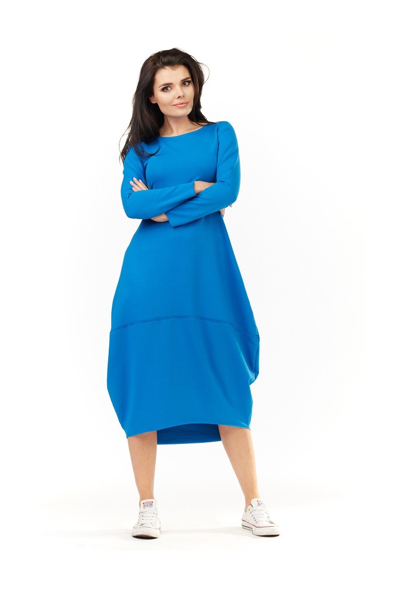 CM3500 Dresowa sukienka midi z długim rękawem - niebieska