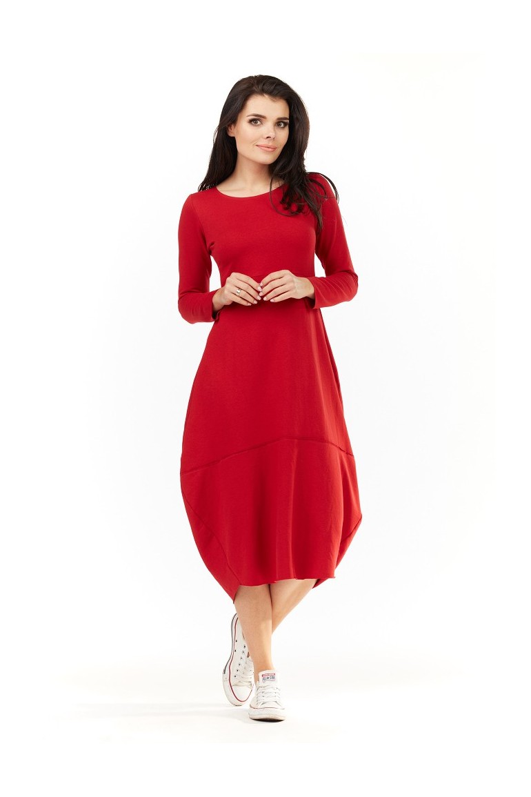 CM3500 Dresowa sukienka midi z długim rękawem - czerwona