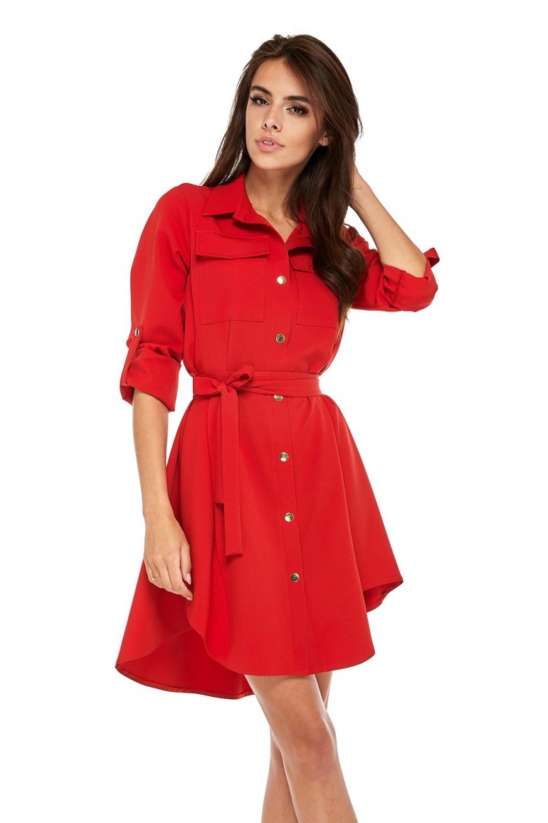 CM3505 Nowoczesna sukienka o militarnym wyglądzie - czerwona
