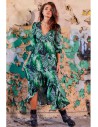 Asymetryczna sukienka maxi - zielony wzór