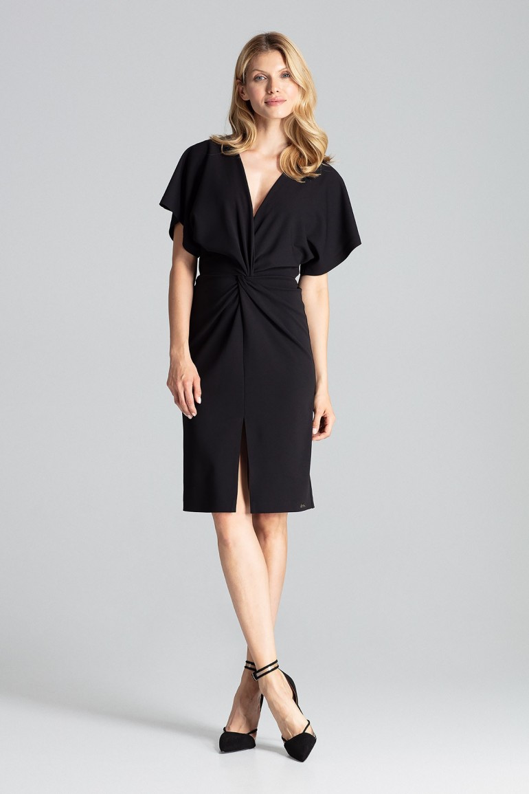 CM5033 Sukienka midi z kopertowym dekoltem - czarna