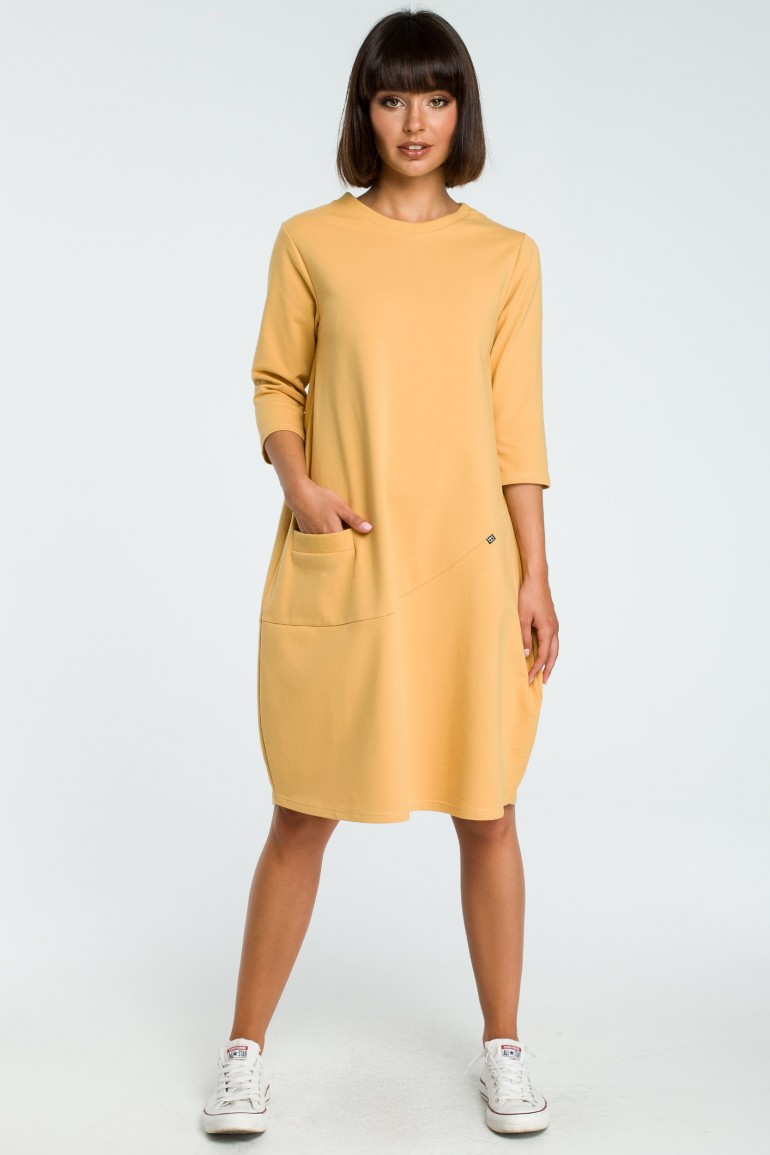 CM3797 Kobieca sukienka bombka - żółta OUTLET