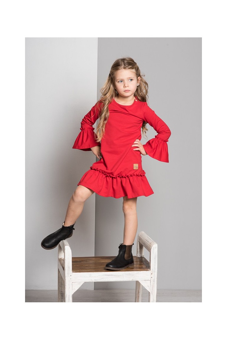 CM5079 Sukienka dziewczęca z falbanką - czerwona