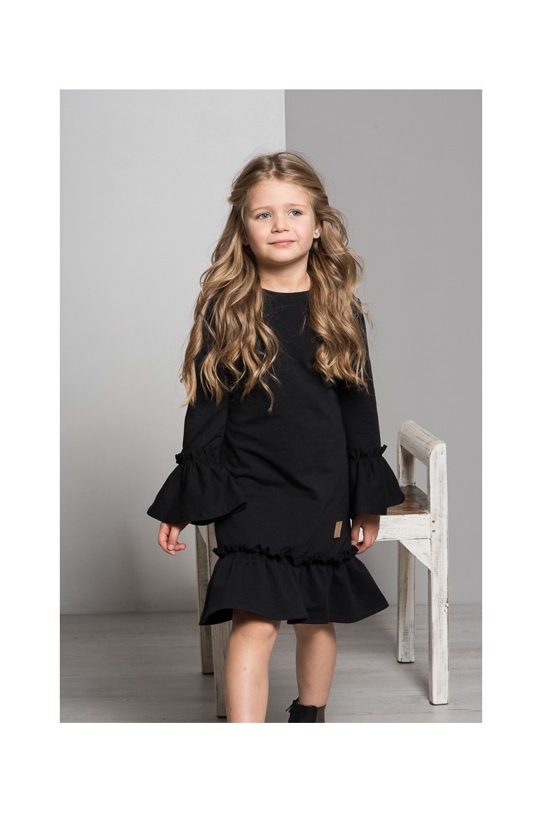 CM5079 Sukienka dziewczęca z falbanką - czarna