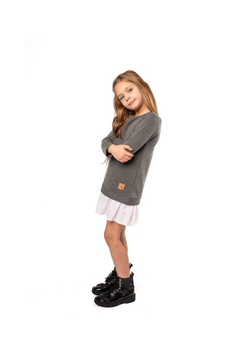 CM5087 Dziecięca sukienka dresowa z plisą - antracytowa