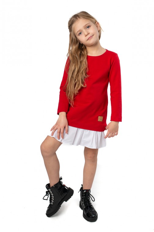 CM5087 Dziecięca sukienka dresowa z plisą - czerwona