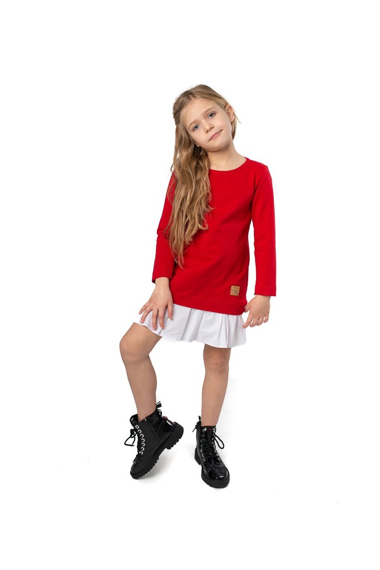 CM5087 Dziecięca sukienka dresowa z plisą - czerwona