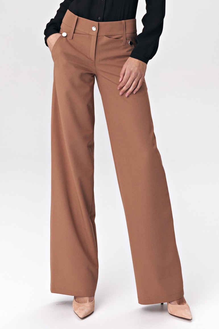 CM5107 Biurowe spodnie typu palazzo - karmelowe