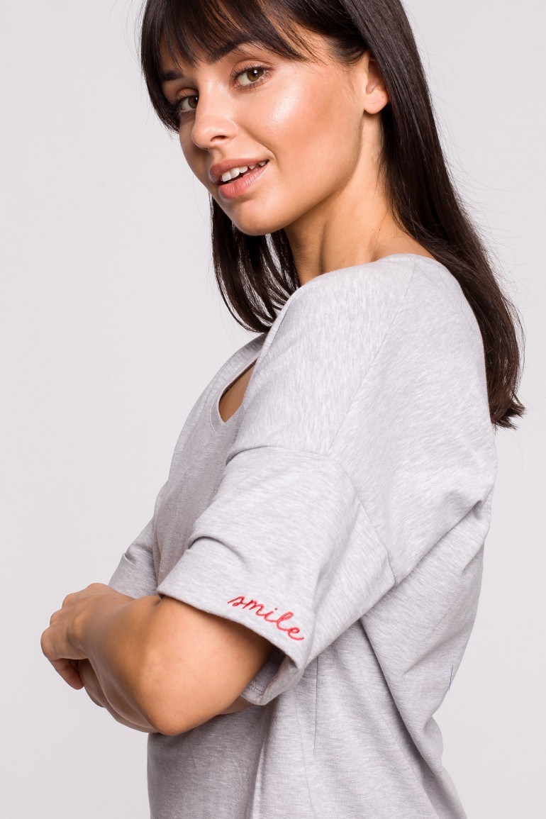 CM5146 T-shirt oversize z okrągłym dekoltem - szary