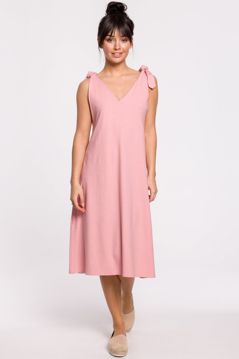 CM5147 Sukienka na wiązanych ramiączkach - różowa