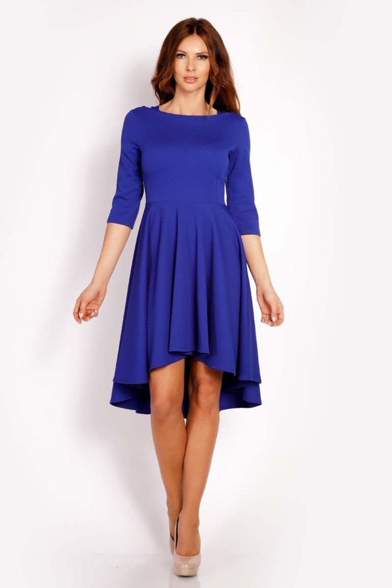 CM3016 Asymetryczna sukienka wieczorowa - niebieska