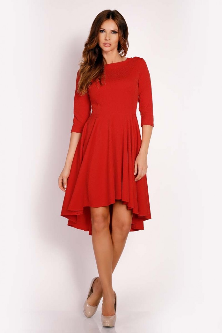 CM3016 Asymetryczna sukienka wieczorowa - czerwona