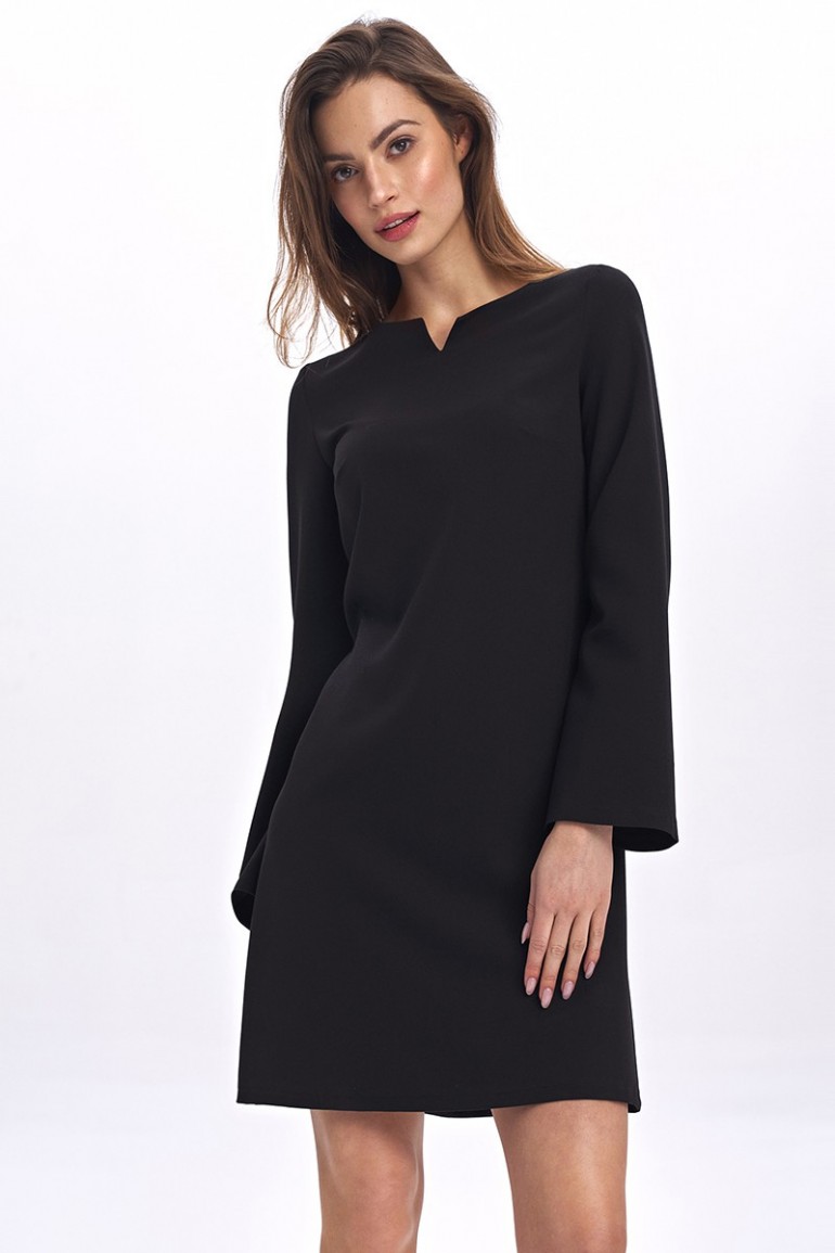CM5193 Stylowa sukienka mini z szerokim rękawem - czarna