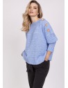 Żebrowany sweter z drewnianymi guzikami - błękitny