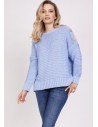Luźny sweter zdobiony drewnianymi guzikami - błękitny