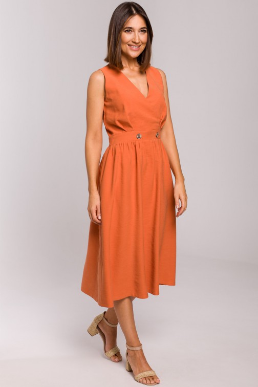 CM5325 Sukienka bez rękawów z rozkloszowanym dołem - pomarańczowa