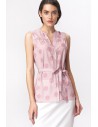 Elegancka bluzka z wiązaniem - różowa-grochy