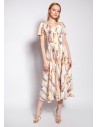 Sukienka midi z odkrytymi ramionami - abstrakcyjne liście
