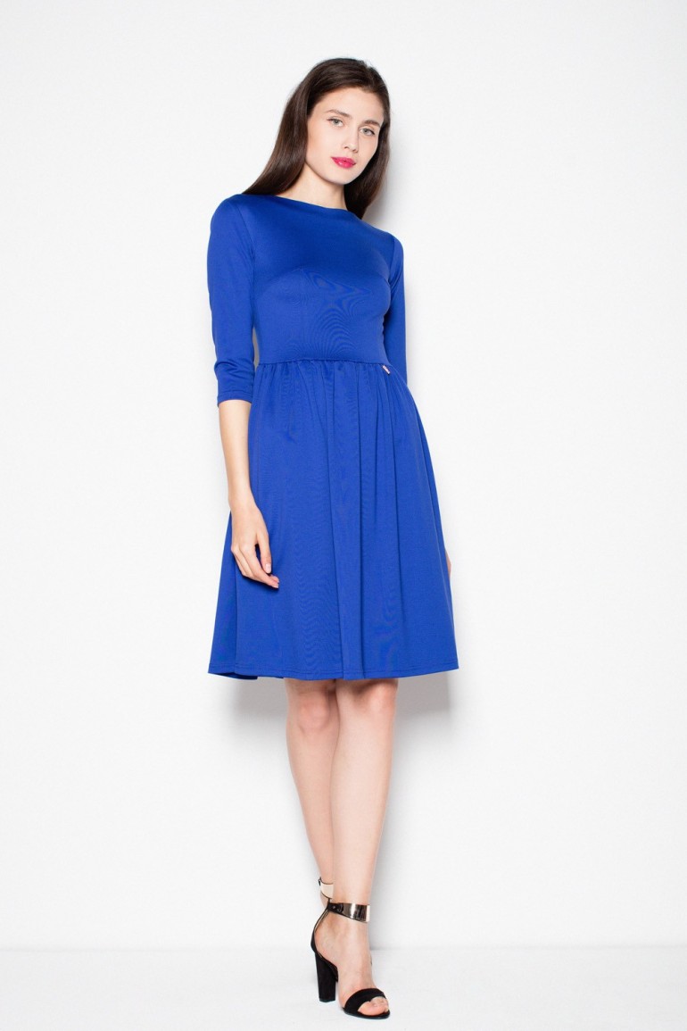 CM2984 Klasyczna sukienka odcinana w pasie - niebieska