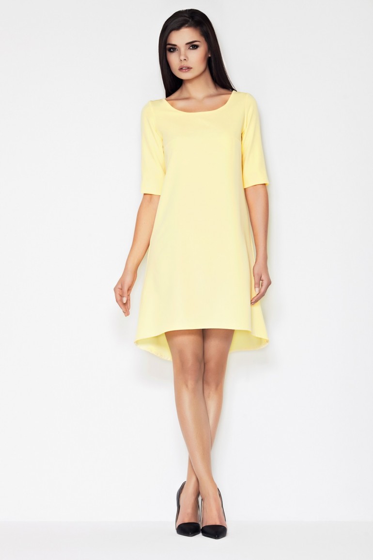 CM0891 AWAMA A56 Asymetryczna sukienka w fasonie litery A - żółta