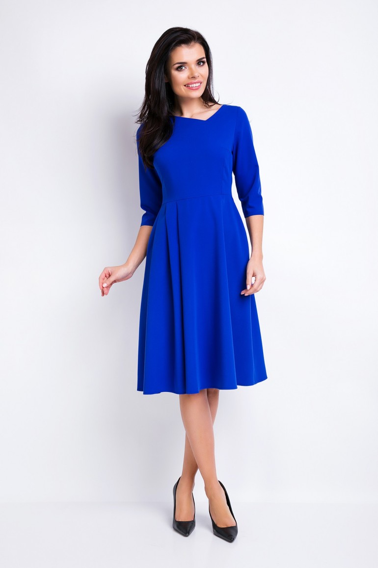 CM2827 Wieczorowa sukienka midi z rękawem 1/2 - niebieska
