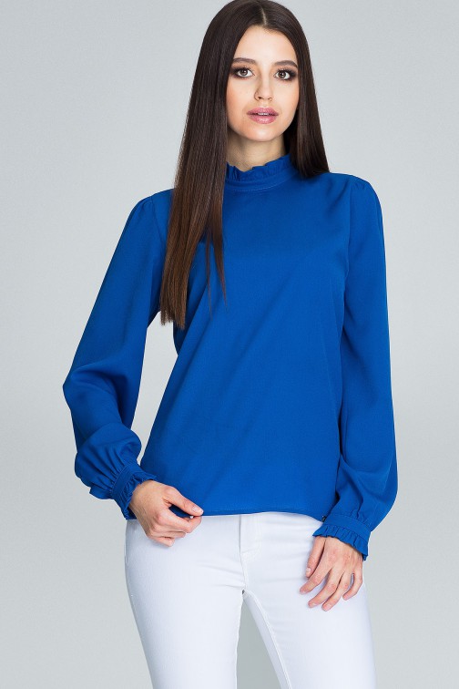 CM3661 Elegancka bluzka z marszczonymi rękawami - niebieska