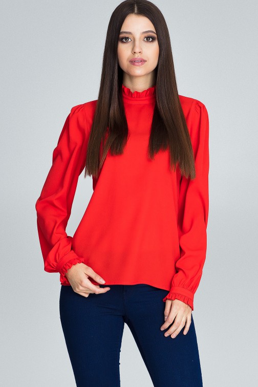 CM3661 Elegancka bluzka z marszczonymi rękawami - czerwona