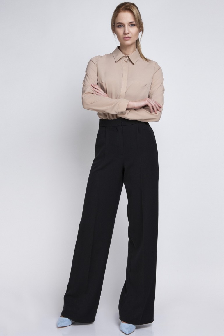 CM2063 Eleganckie biurowe spodnie szwedy - czarne