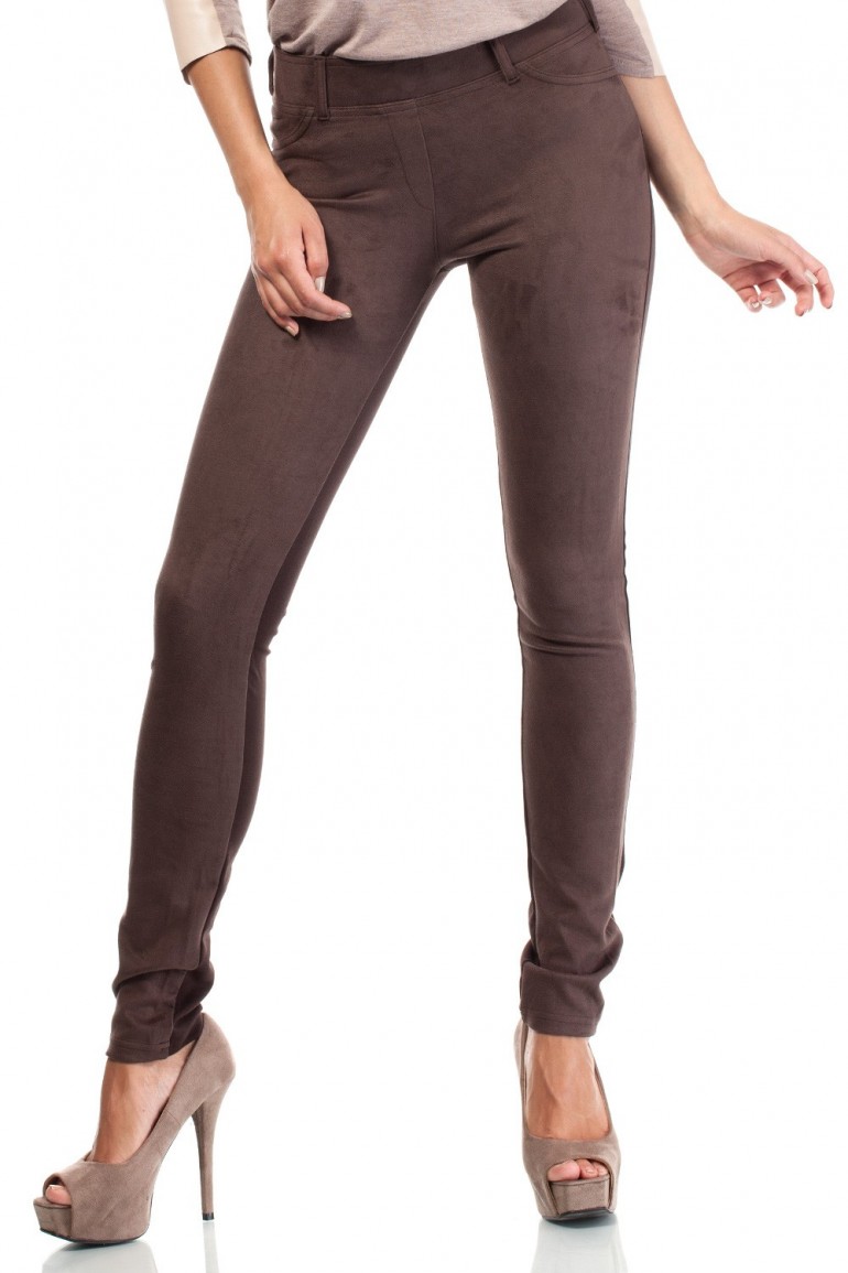 CM1914 Zamszowe legginsy damskie z kieszeniami - brązowe