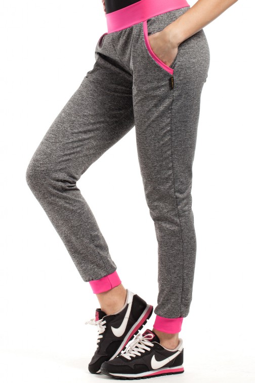 CM1853 Dresowe sportowe spodnie damskie - szaro-różowe