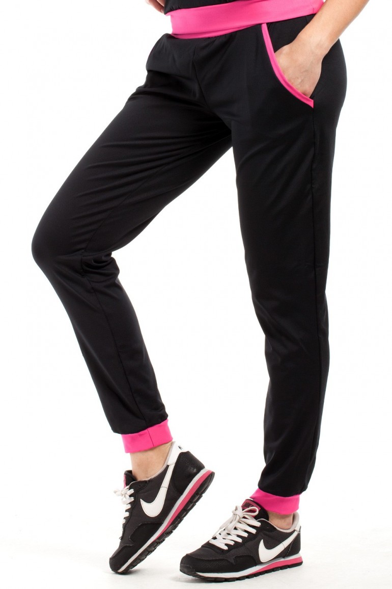 CM1853 Dresowe sportowe spodnie damskie - czarno-różowe