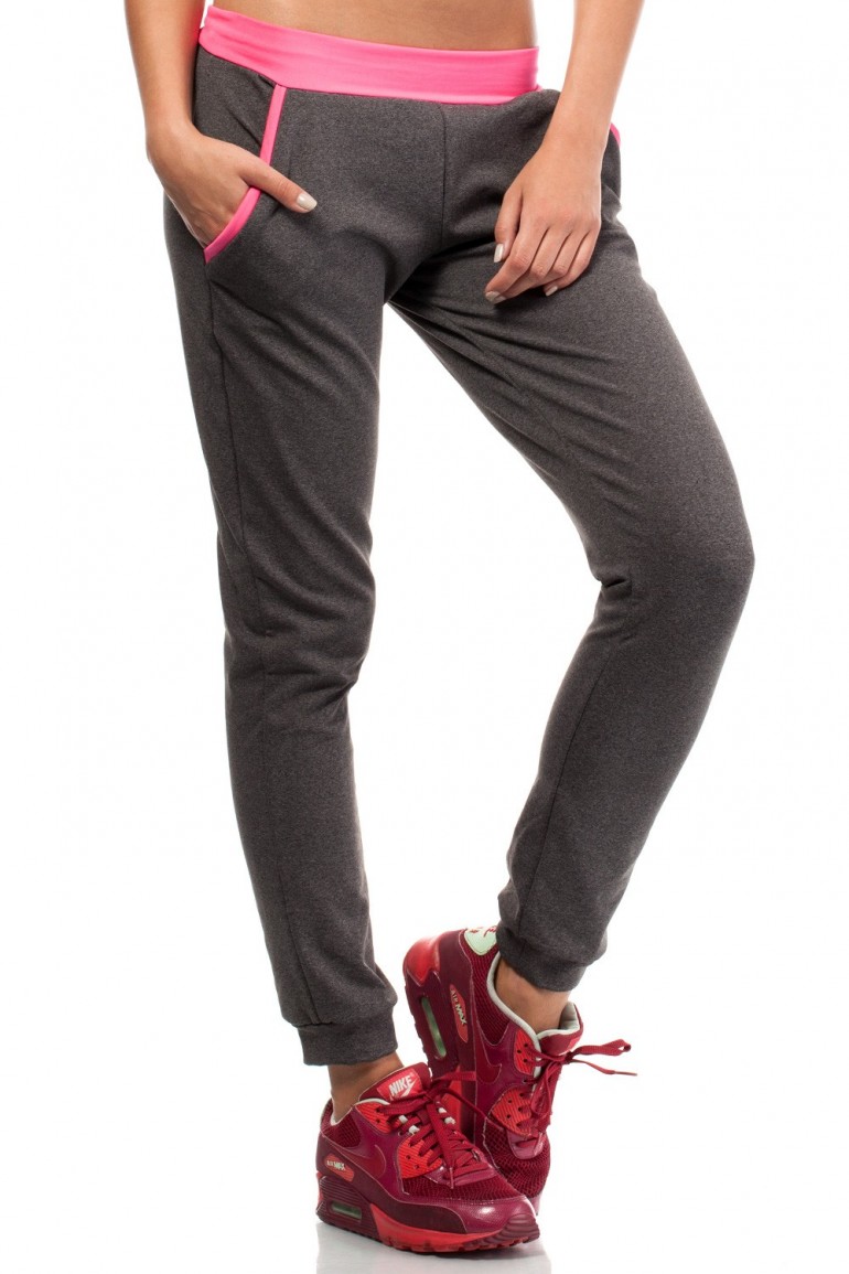 CM1853 Dresowe sportowe spodnie damskie - grafitowo-różowe