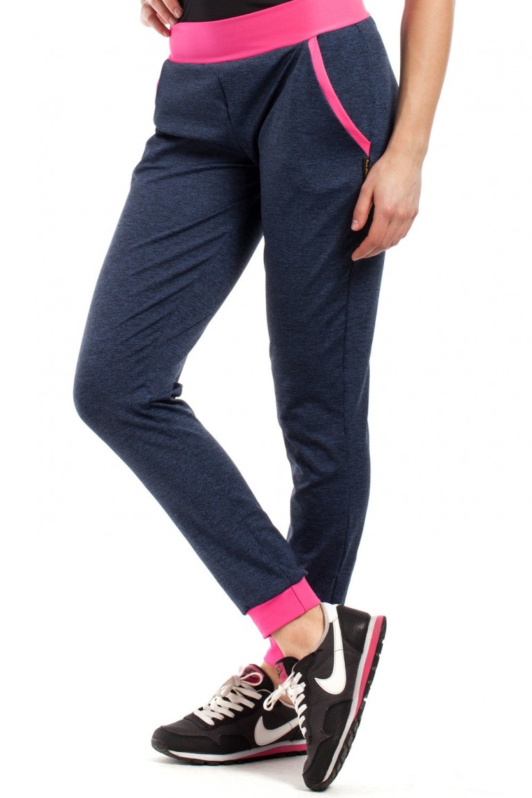 CM1853 Dresowe sportowe spodnie damskie - granatowo-różowe
