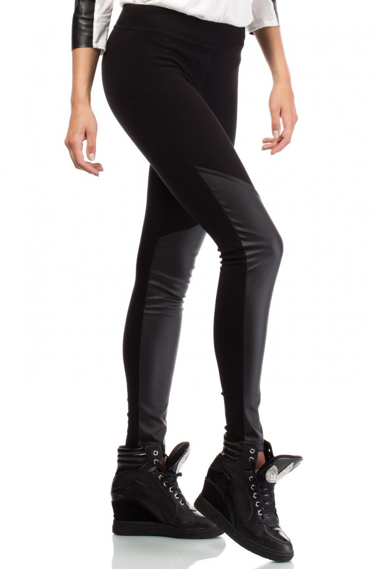 CM1821 Elastyczne legginsy ze skórzanymi wstawkami - czarne
