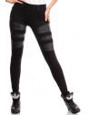 Elastyczne legginsy ze skórzanymi wstawkami - czarne
