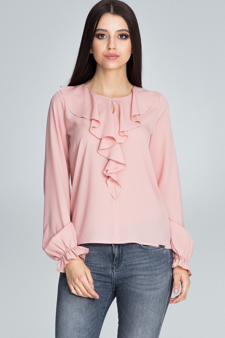 CM3674 Szyfonowa bluzka z żabotem - różowa