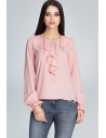 Szyfonowa bluzka z żabotem - różowa