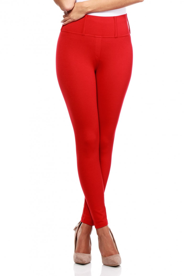 CM0035 Włoskie, klasyczne legginsy z wysokim stanem - czerwone