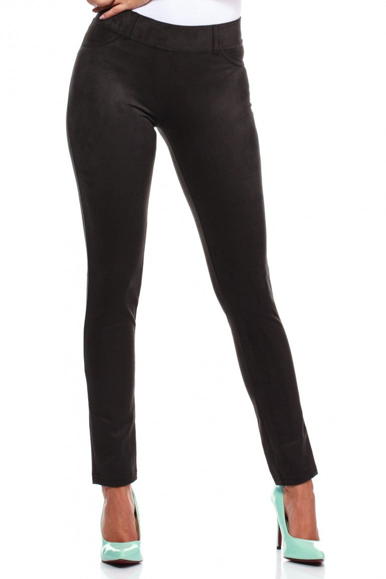 CM0133 Włoskie spodnie rurki  legginsy z zamszu - czarne