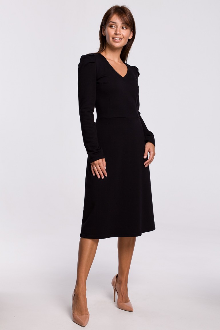 CM5396 Trapezowa sukienka z bufkami - czarna