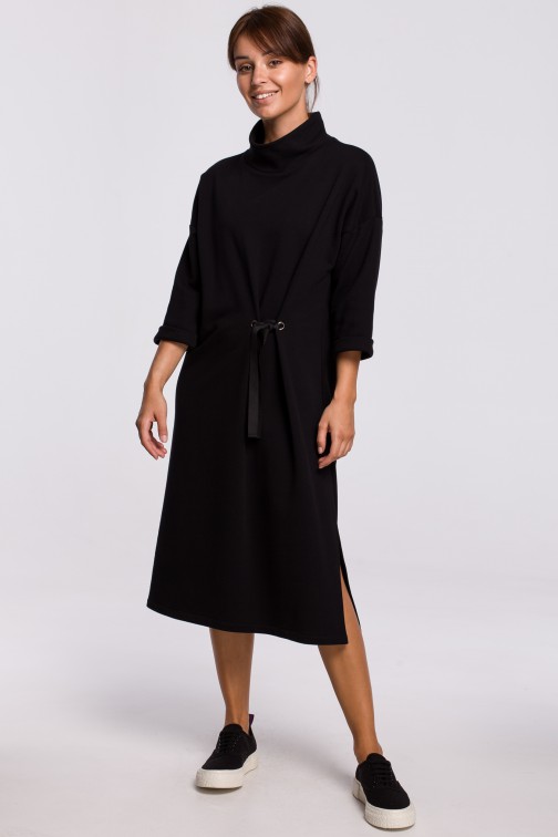 CM5415 Sukienka midi z ozdobnym wiązaniem z przodu - czarna