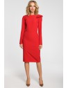 Ołówkowa sukienka z falbankami na ramieniu - czerwona