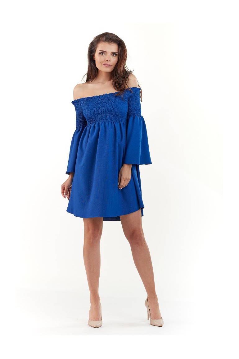 CM3736 Nowoczesna luźna sukienka - niebieska