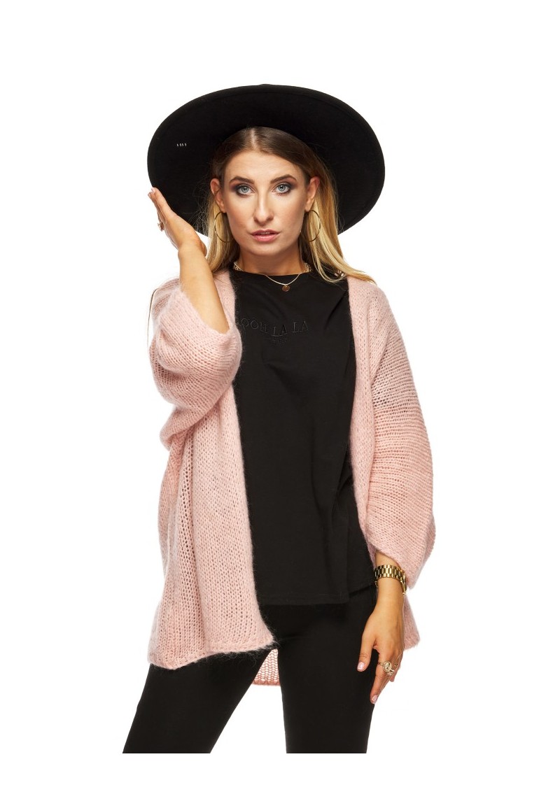 CM5479 Gładki sweter z rozszerzanym rękawkiem - różowy